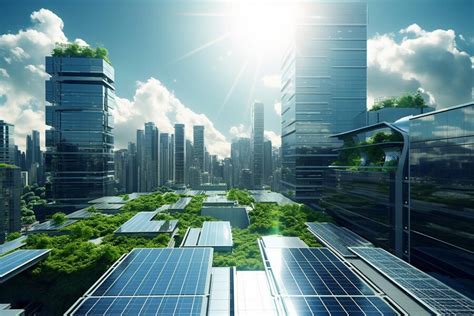 Premium AI Image | Arafed city with solar panels and skyscrapers in the ...