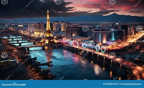 Aerial View of Las Vegas at Night Stock Illustration - Illustration of ...