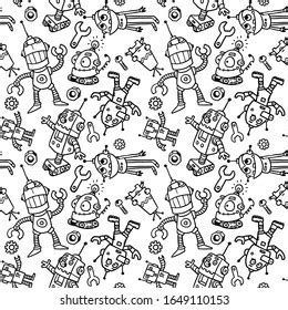 Funny Robots Cartoon Black White Pattern Stock Vector (Royalty Free) 1649110153 | Shutterstock