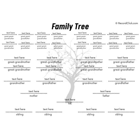 5 Generation Family Tree Template with Siblings | RecordClick.com