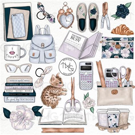 Academia Clipart Collection | Planner stickers, Digital sticker, How to ...