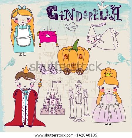 Cinderella Fairytale Characters And Symbols - Hand Drawn Characters ...