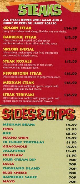 Menu at the hideout restaurant, London, 70 spital st