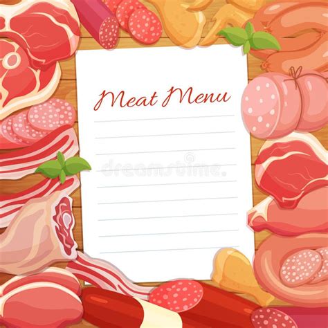 Gastronomic Meat Products Menu Design. Stock Vector - Illustration of ...