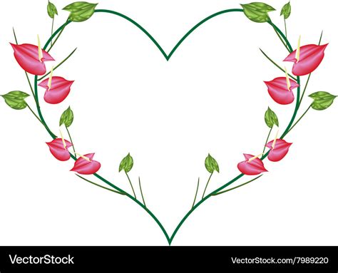 Red anthurium flowers in a heart shape Royalty Free Vector