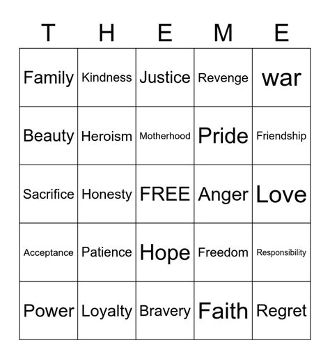 Finding Theme Bingo Card