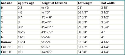 Cricket Bat Size Guide