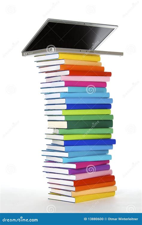 Laptop on Book Stack, Side View Stock Photo - Image of internet, composition: 13880600