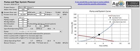 Pump and Pipe Pressure Calculator – user input screenshot – UVM ...