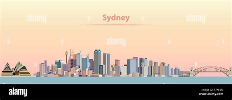 vector illustration of Sydney city skyline at sunrise Stock Vector ...