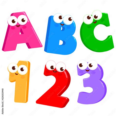 Cartoon Letters ABC and numbers 123 with cute and funny faces. Vector illustration 素材庫向量圖 ...