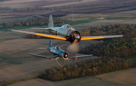 Once upon a time foes a Mitsubishi A6M Zero and a Vought F4U Corsair fly together. | Wwii ...