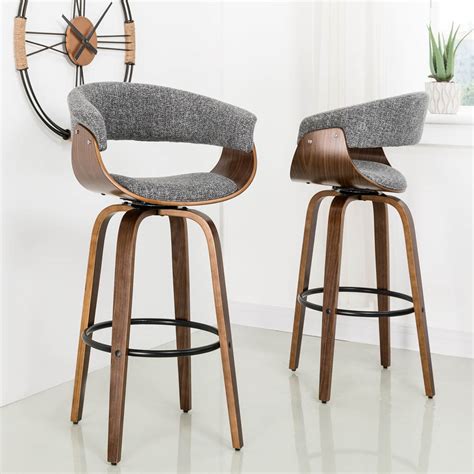 [OFFICIAL] Glitzhome Mid-century Modern Walnut Swivel Bar Stool,Set of 2