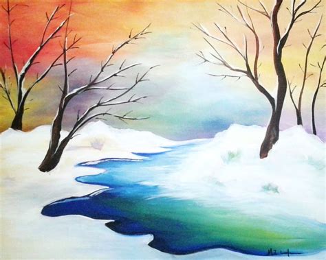 Recreate "Colors of Winter Tree Painting" | Tree painting, Winter trees, Painting