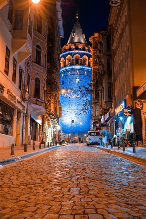 View of the Galata Tower at Night Stock Photo - Image of historical ...