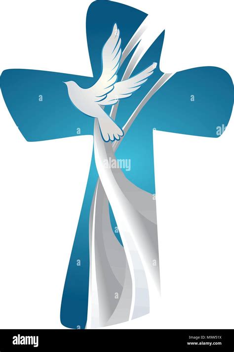 Abstract christian cross symbol Holy Spirit with dove on blue ...