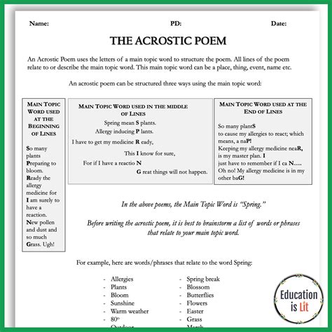 Acrostic Poem Examples For Students