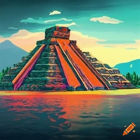 5d trippy aztec temple landscape