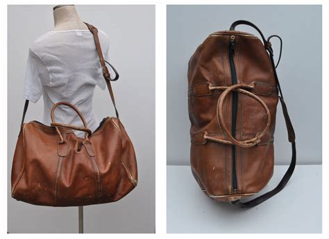 vintage leather duffle bag duffel vintage 1970s leather