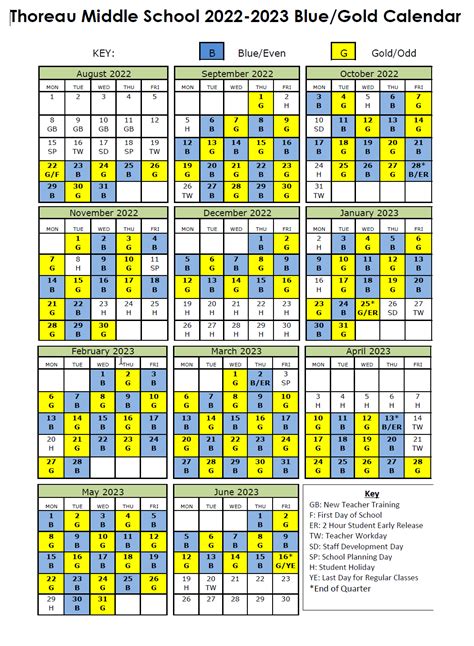 Blue/Gold Day Calendar | Thoreau Middle School