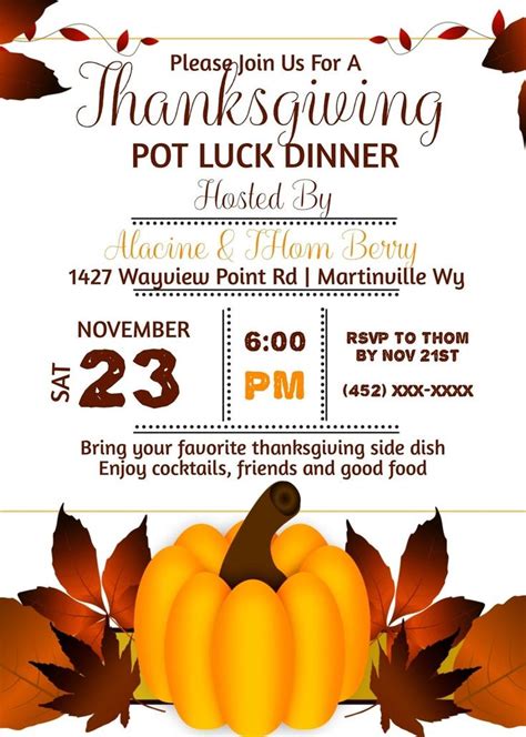 Thanksgiving Potluck Dinner Invitations Thanksgiving Dinner | Etsy #artfulmixxdes ...