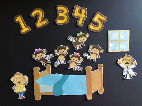 5 Little Monkeys Jumping on the Bed Felt Board Story 1 // - Etsy