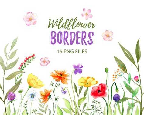 Watercolor Wildflower Borders. Field Floral Frames. Meadow - Etsy