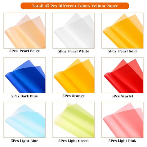 Colored Vellum Paper 8.5 x 11, Cridoz 45 Sheets 9 Colors Transparent Clear Vellum Paper ...