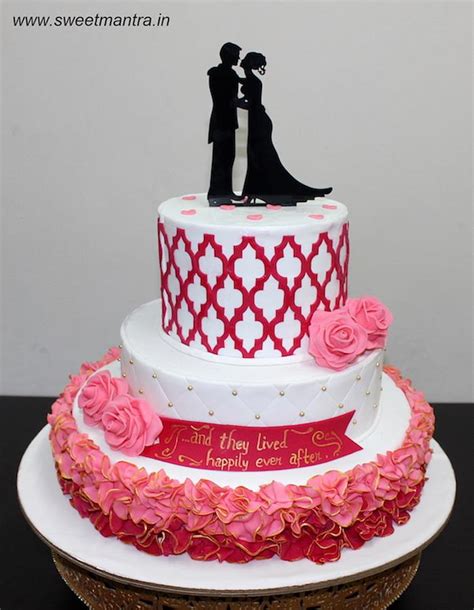 3 tier customized fondant cake for Wedding Reception - - CakesDecor