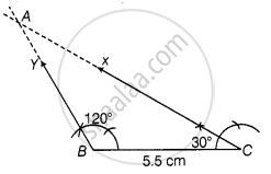 Construct an obtuse angled triangle which has a base of 5.5 cm and base ...