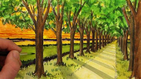 How to Draw a Road with Trees in One-Point Perspective