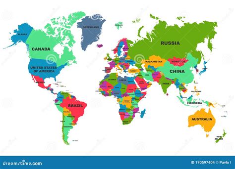 Political World Map, Colourful World Countries and Country Names, Continents of the Planet ...