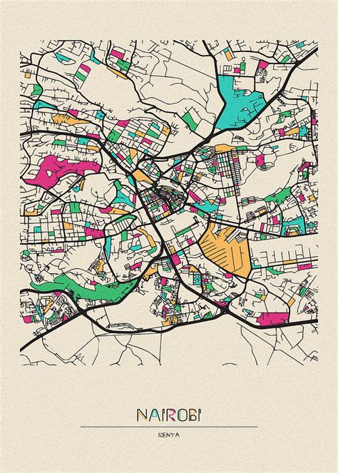 Nairobi, Kenya City Map Drawing by Inspirowl Design - Pixels