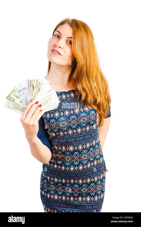 woman isolated on white background with money Stock Photo - Alamy