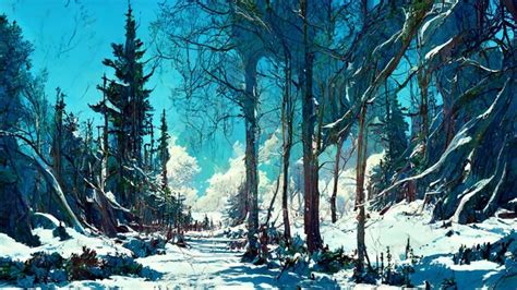 Premium Photo | Panorama of winter forest scene 3d illustration