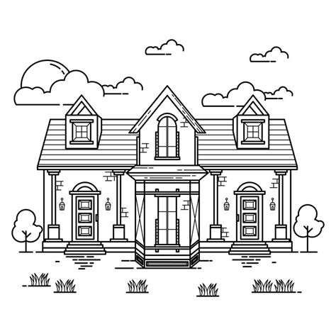 House Building Outline Design for Drawing Book Style two 3221396 Vector ...