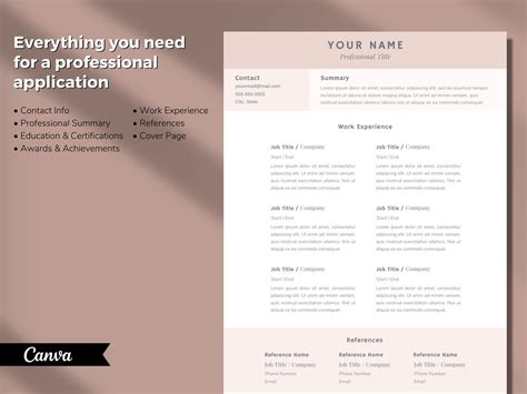 Professional Resume Template Pink Resume Template Cover - Etsy