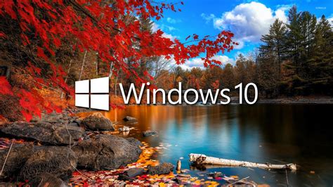 Windows 10 over the lake white text logo wallpaper - Computer ...