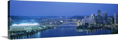 High angle view of a stadium lit up at night, Three Rivers Stadium ...