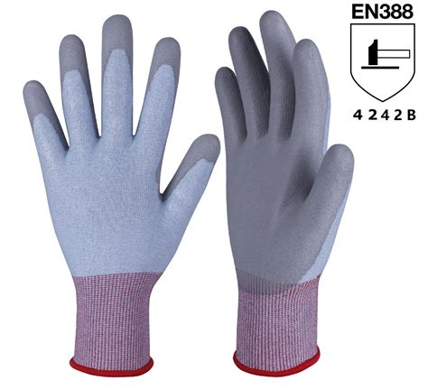 ANSI cut level A2 18G PU coated HPPE cut resistant safety work grip glove