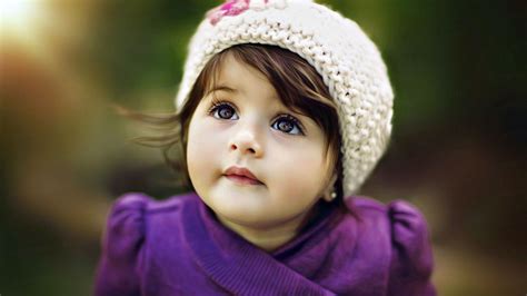 Cute Adorable Girl Baby Is Looking Up Wearing Purple Dress HD Cute ...