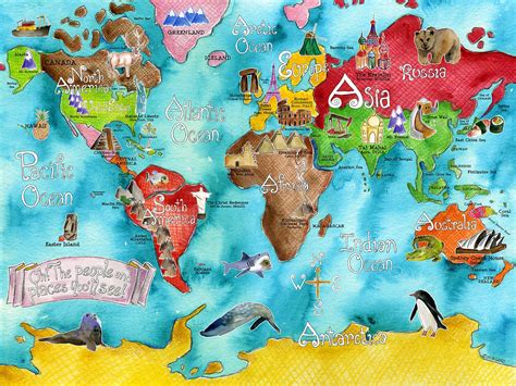 Kids Illustrated World Map Laminated Place Mat Teach - vrogue.co