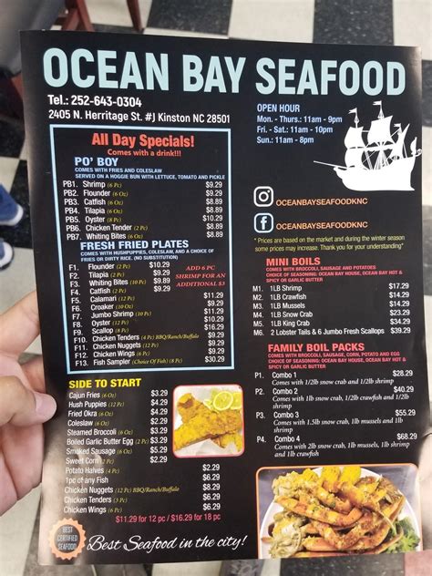 Menu at Ocean Bay Seafood restaurant, Kinston