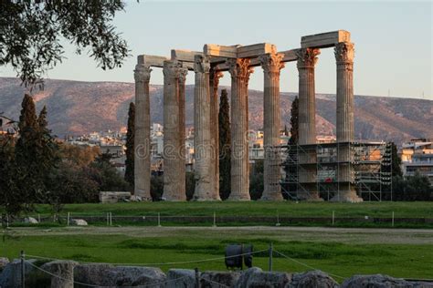 Ancient Temple of Olympian Zeus on Reconstruction in Scaffolding ...