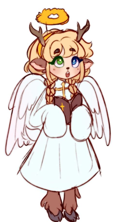 an angel with horns and green eyes is holding a small object in her ...