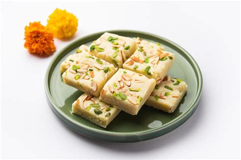 Milk powder barfi also known as Mava burfi, white Khoya burfi or Barfee, Indian Sweet food ...