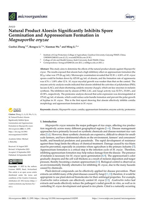 (PDF) Natural Product Aloesin Significantly Inhibits Spore Germination and Appressorium ...