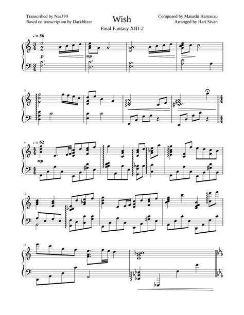 Wish - Masashi Hamauzu (Final Fantasy XIII-2) (Piano) Sheet music for ...