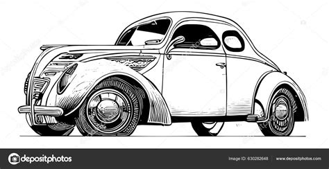 Retro Car Sketch Hand Drawn Vintage Vector Illustration Stock Vector by ...