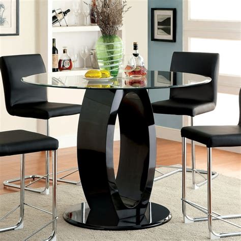 Furniture of America Janus Round Glass Top Counter Dining Table, Black ...